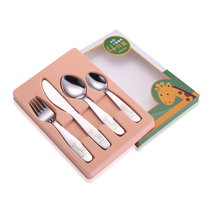 New Deer Children's Four-Piece Set Spoon Cutlery 304 Stainless Steel Western Style Knife Fork