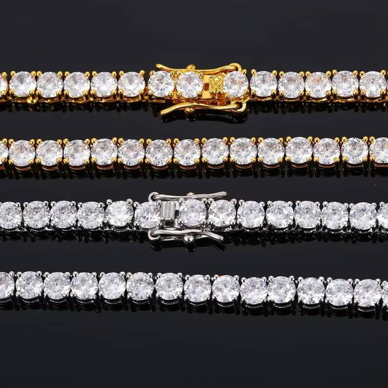 Wholesale 2mm 3mm 4mm 5mm 6.5mm Hip Hop Jewelry 925 Sterling Silver Tennis Chain Iced Out Moissanite Tennis Chain Necklace
