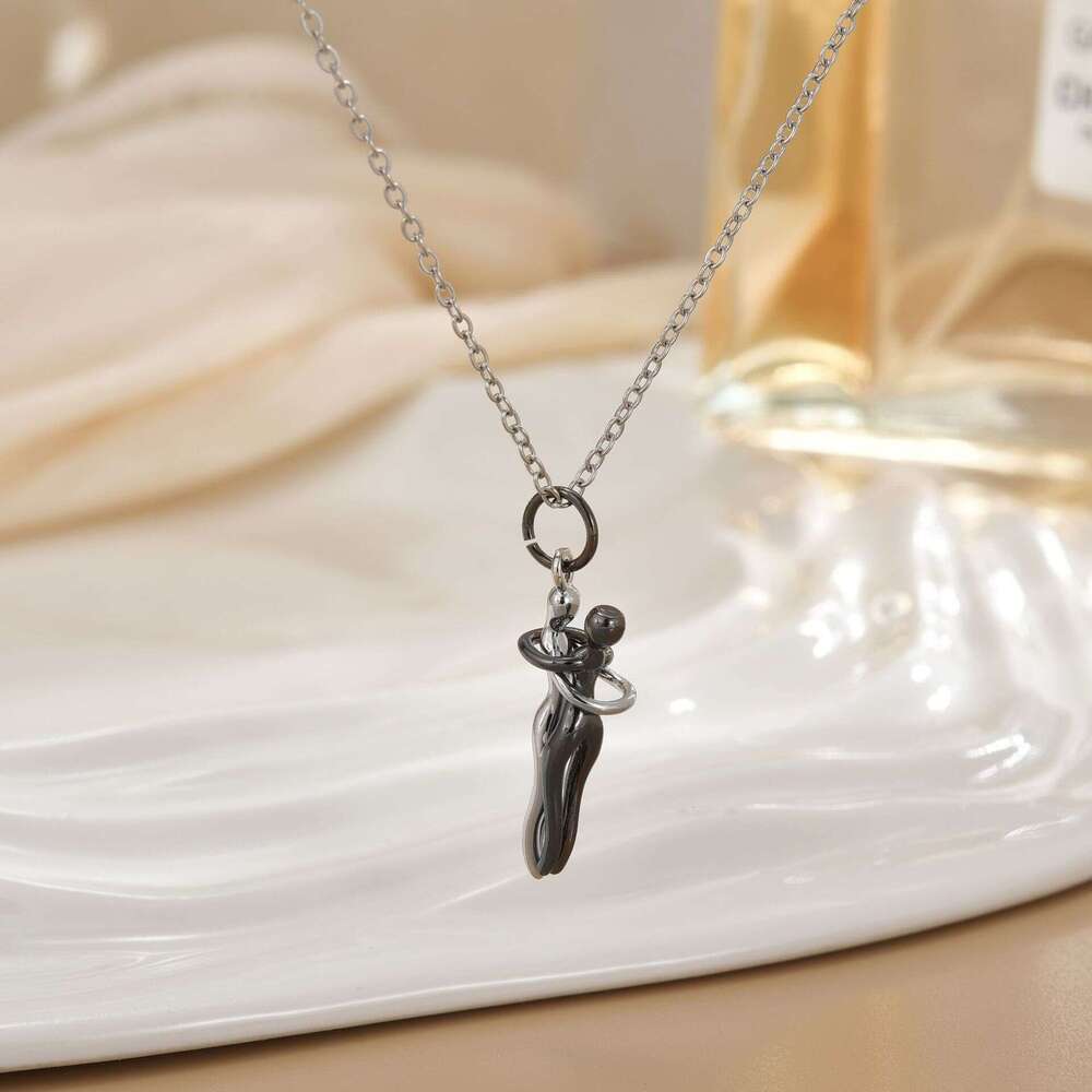 New Two-Tone Pendant Little People Hug Couple Necklace Female Clavicle Chain 74F