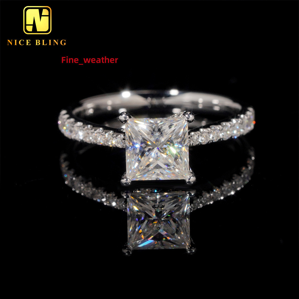 Classic Iced Out Diamond Anniversary Wedding Rings Women Princess Cut VVS Moissanite 14K Gold Engagement Ring for Women