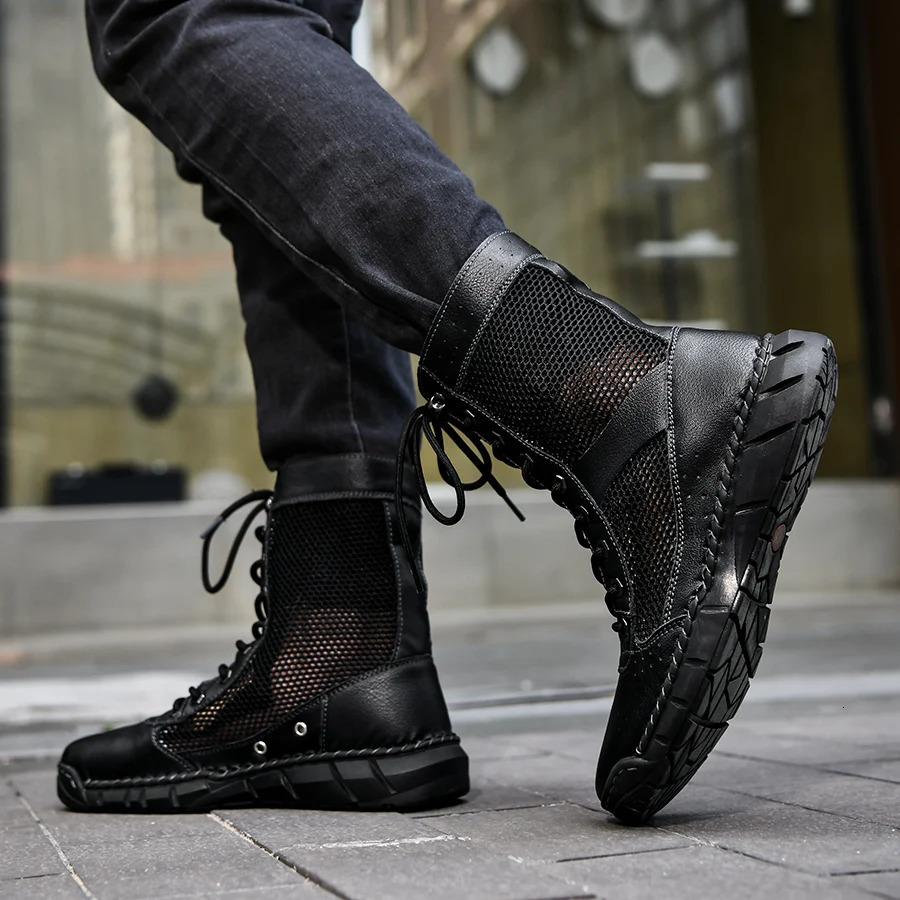 STRONGSHEN Summer Men Women Boot Climbing Training Lightweight Waterproof Tactical Boots Outdoor Hiking Breathable Mesh Shoes 250715