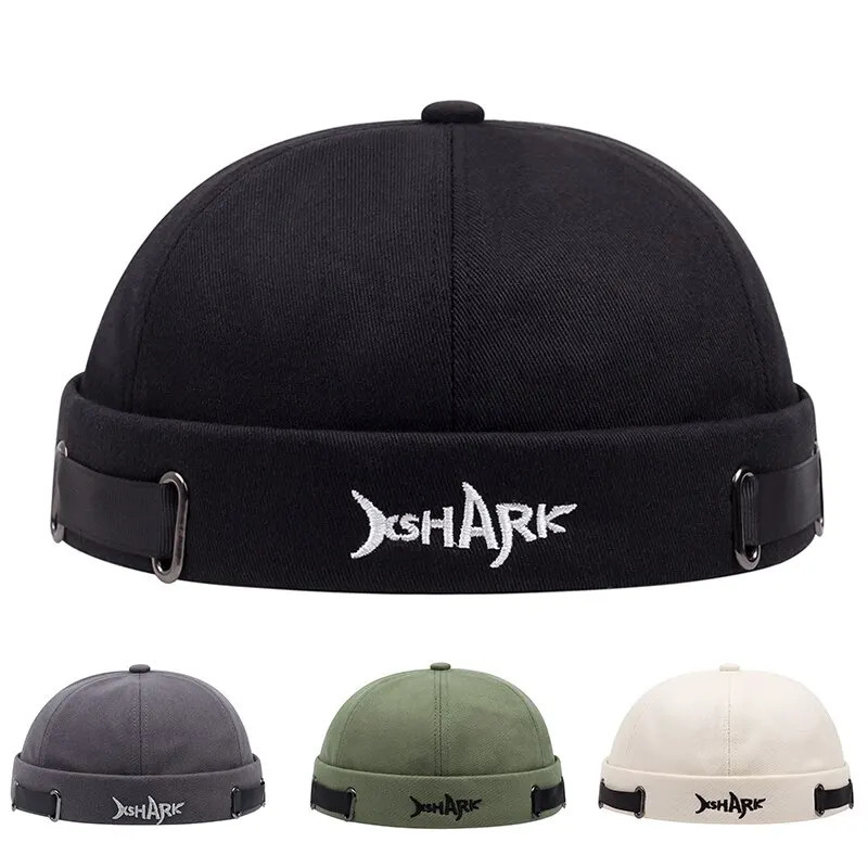 Vintage Brimless Hat Breathable Shark Beanie Hat Cotton Retro Men Adjustable Docker Cap Literary Sailor Cap Women Hip Hop Hat 250715