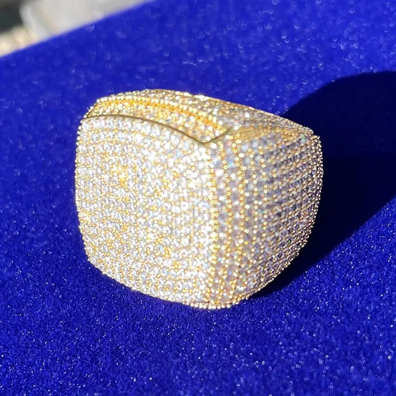 Fashion Mens Gold Color Ring for Party Wedding Full Bling Iced Out Cubic Micro Paved CZ Crystal Hip Hop Rings Jewelry 250716