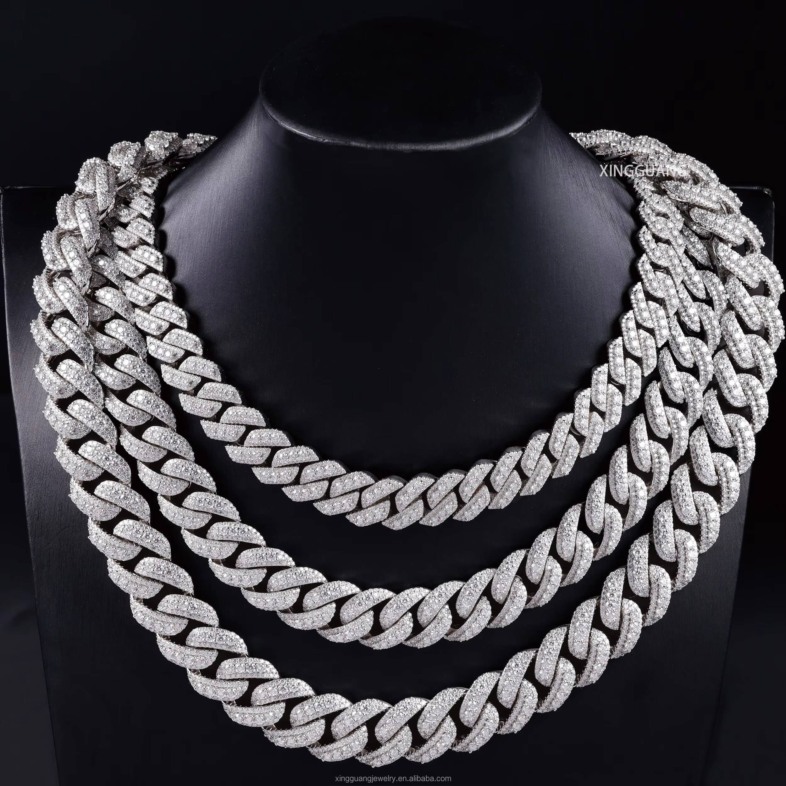 Popular Style Heavy Moissanite Cuban Chain 14/16/19mm Wide S925 Silver Hip Hop VVS Moissanite Cuban Link Necklace for Men/Women