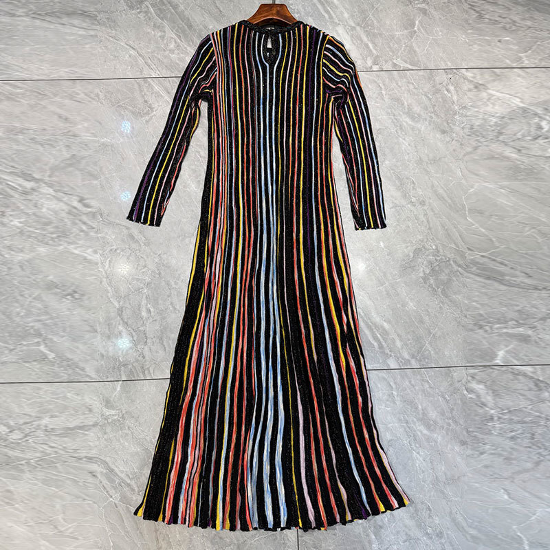 Women's Striped Long Sleeve Knit Dress Summer New Arrival High-End Fashion Y2K Round Neck Sequin Maxi Dress for Party Vacation S0736