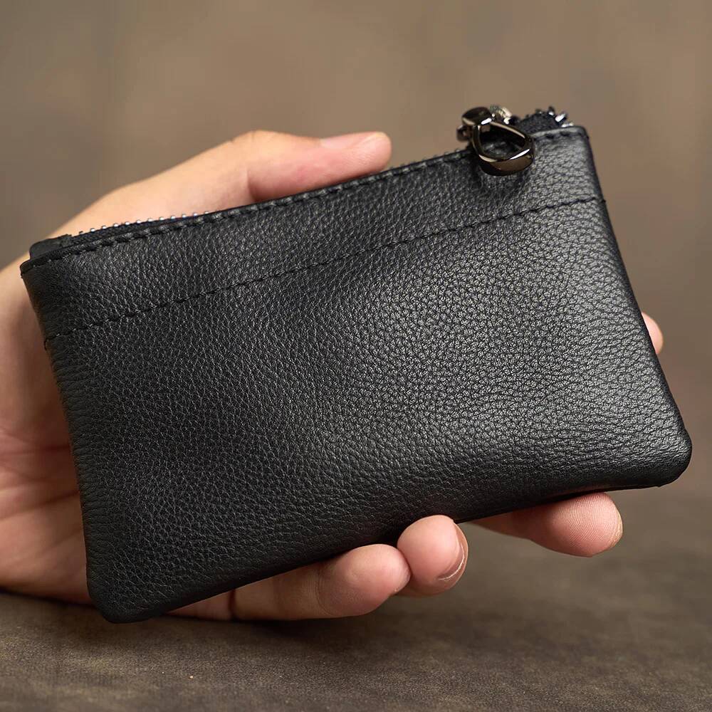 Men's Genuine Leather Coin Purse Men Wallets Retro Head Layer Cowhide Card Bag Handmade Zipper Wallet Car Key Case