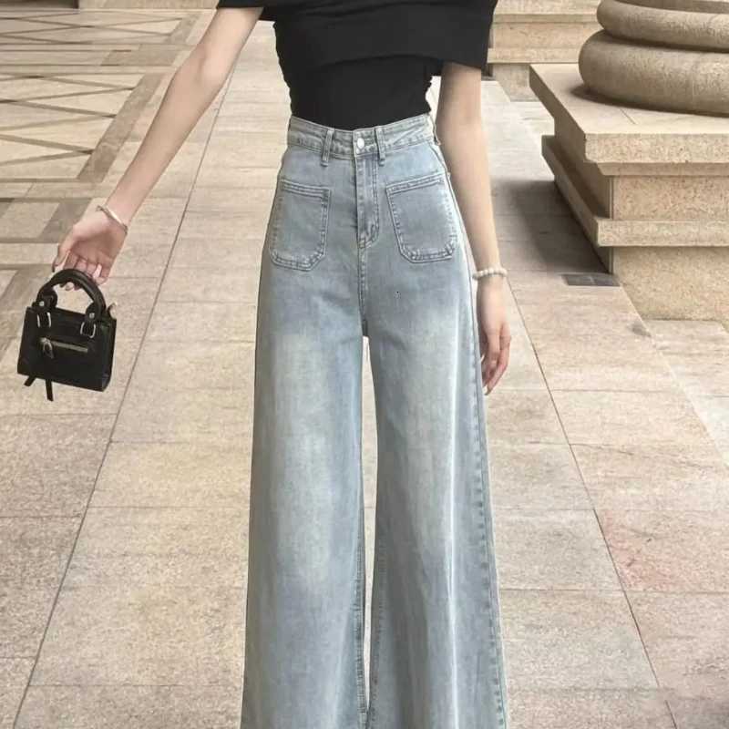 Women Jeans High Waist Wide Leg Denim Pants for Women Korean Fashion Cheap Medium Wash Unique Clothes Fitted Vintage Trousers R250716