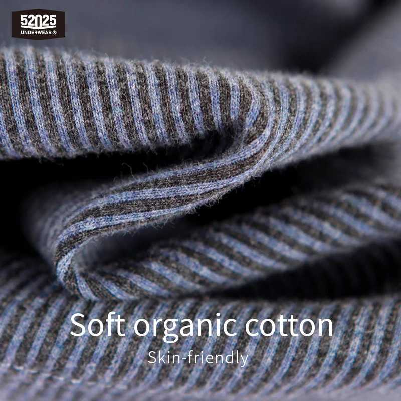 52025 Mens Organic Cotton Pants - Comfortable Lounge Sweatpants for Home Leisure. Soft Breathable and Thick Striped Pants W250717