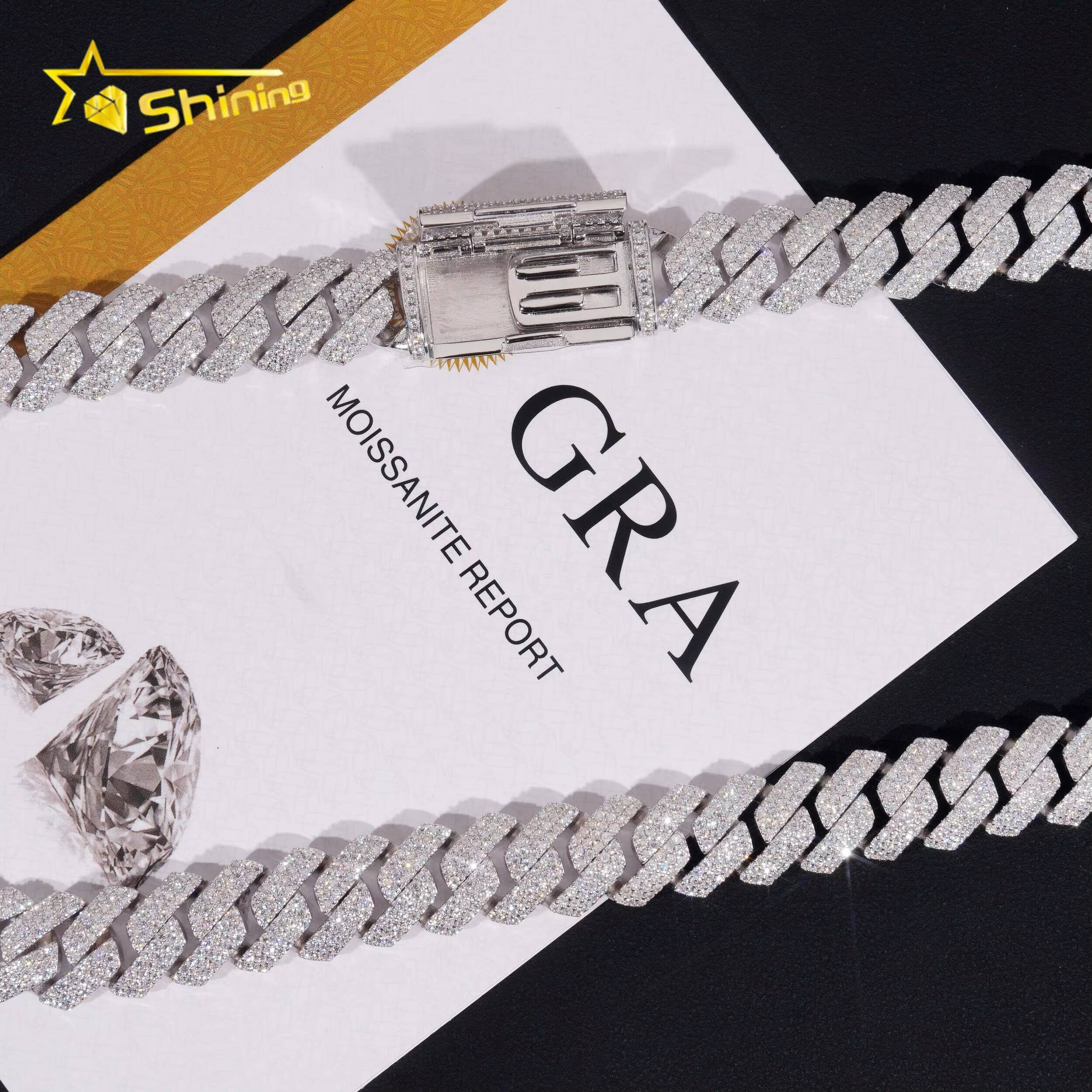 Hot Sale Hip Jewelry GRA Certificate 14mm Three Row 925 Silver Moissanite Iced Out Cuban Link Chain