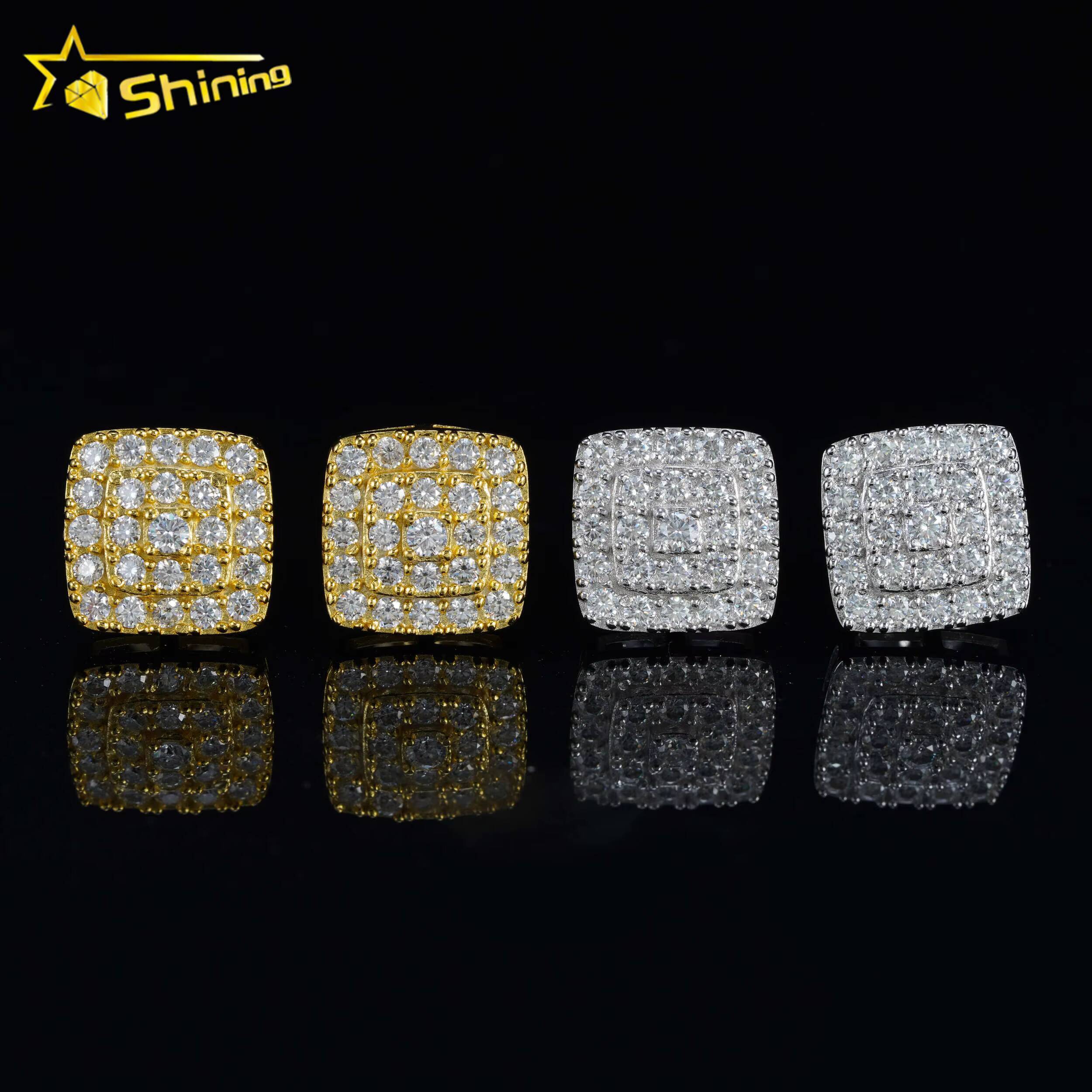 Trendy MEN WOMEN Gold/White Gold Plated Sterling Silver Moissanite Diamond Screw Back Stud Mens Earrings