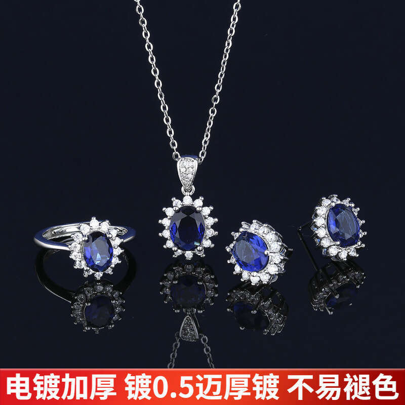 Exquisite Personality Blue Helix Stud Zircon Earrings for Women Niche Autumn Winter High-end Necklace Sier-plated Ring 159