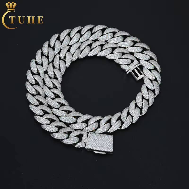 Highly Popular Sparkling Jewelry 18mm Bezel Setting Moissanite 925 Silver Hip Hop Fashion Men Cuban Chain With Certificate