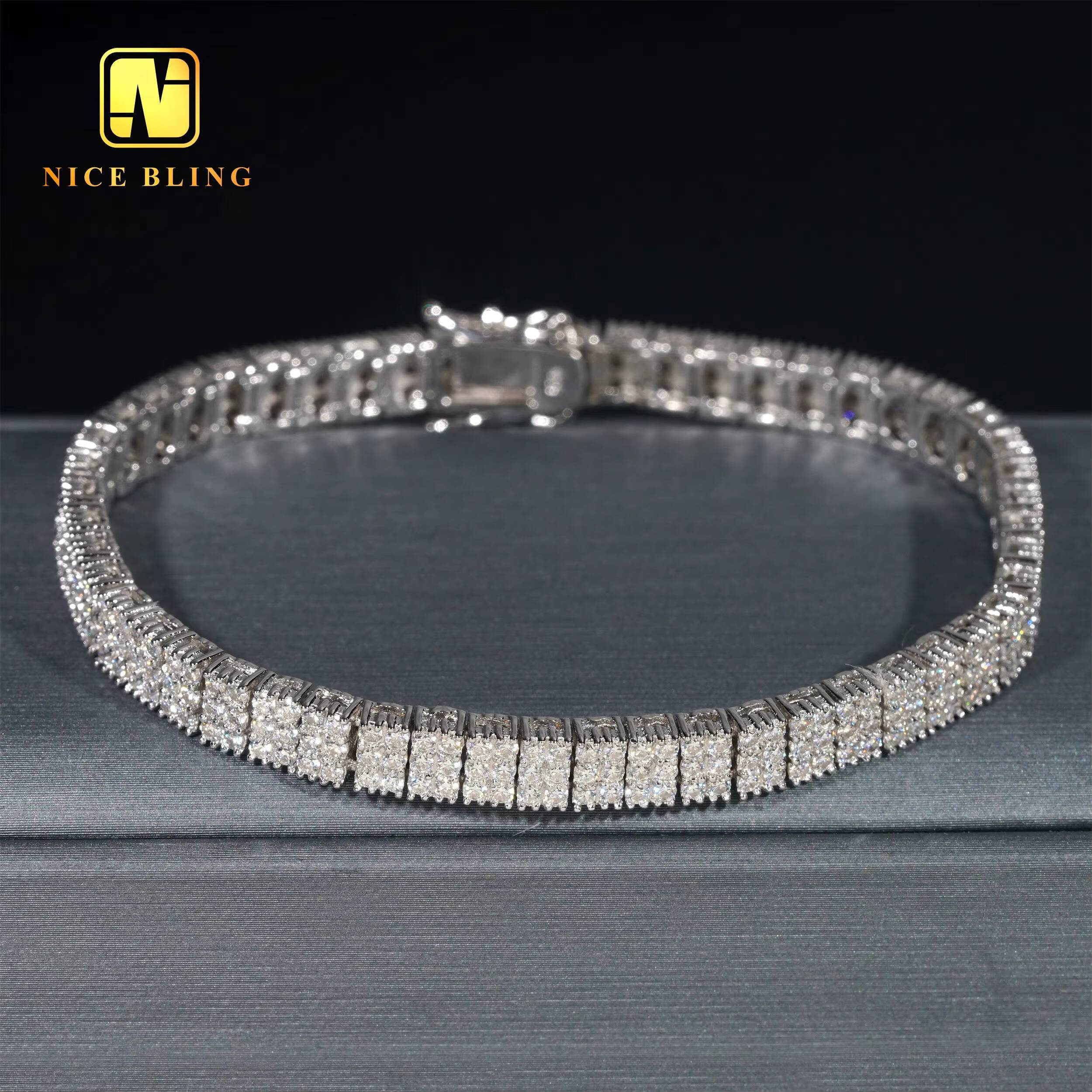 New Arrival 3 Rows Moissanite Tennis Bracelets White Gold Plated Hip Hop Fine Jewelry 925 Silver Diamond Tennis Chain Bracelets