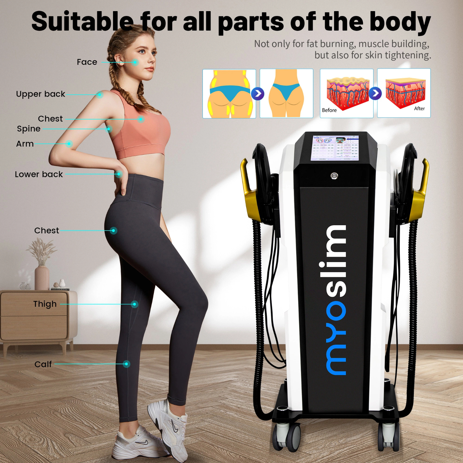 HIEMT 2 In 1 6500W RF MYOSILM Machine Electromagnetic Body Shaping Face Lifting Professional Muscle Growth Fat Burning