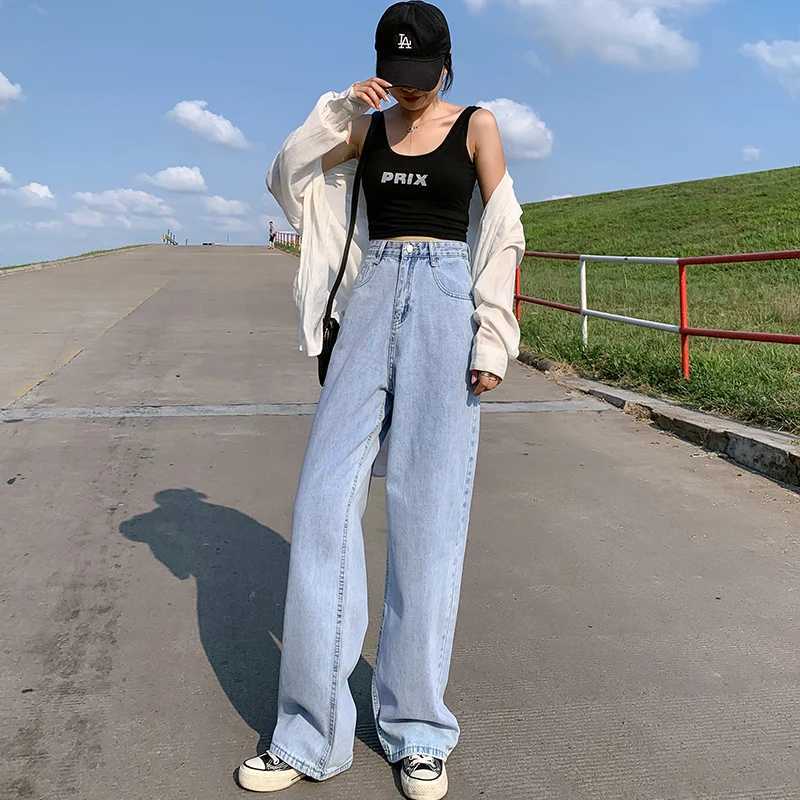 Korean Retro Classic Jeans Womens Wide Leg Pants Mom Femme Black Y2K Jeans High Waist Womens Trousers Pants Womens Pants R250716