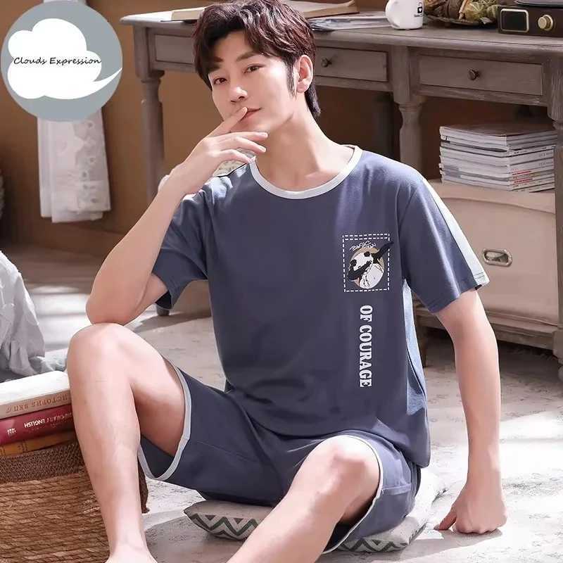 Summer Knitted Cotton Short Sleeved Mens Pajamas Sets Male Pajama Set Letter Pajama For Men Sleepwear Suit Homewear Size XXXXL W250717