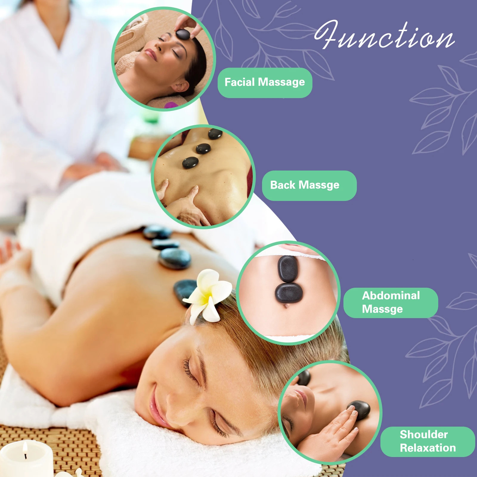 STONE MASSAGE SET WITH TEMPERATURE ADJUSTMENT - Stone Massage Set with Heater Professional Spa Massage Tool - For Neck 250716