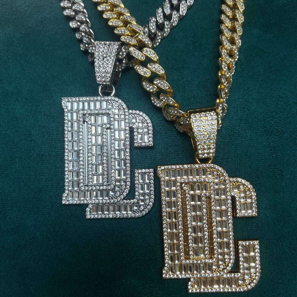Rhinestone Letter Pendant Hip-Hop Trendy Personality Alloy Cuban Chain Fashion Creative Inlaid Dia Necklace