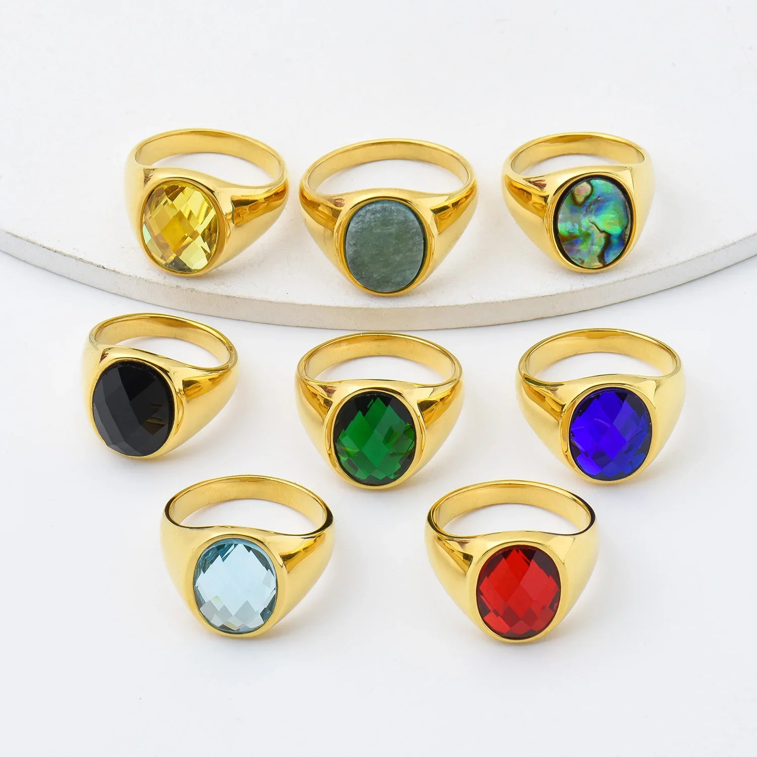R3326 1pc Minimalist Mens/Women Gem style Wedding steel Golden ringFashion Mens 316LStainless steel Rings Party Tr 250716