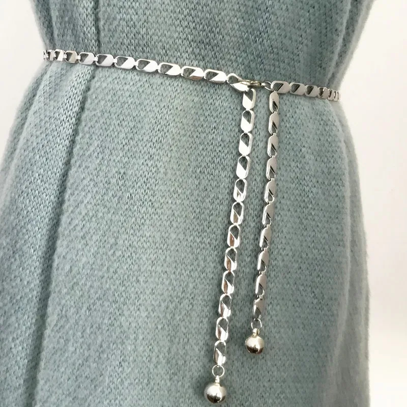 Metal Ball Pendant Waist Chain Women Thin Belt Gold Sliver Color Long Girdle Female Strap For Dress Skirt Decorative Waistband 250715