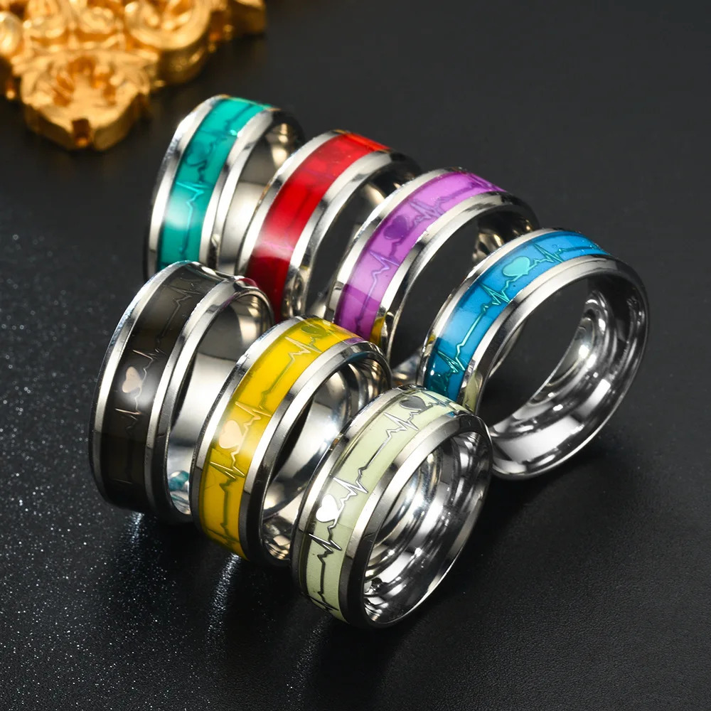 Love Heart Luminous Stainless Steel Rings For Couples Glow In Dark Fluorescent Finger Jewelry Gift Anillo 250704