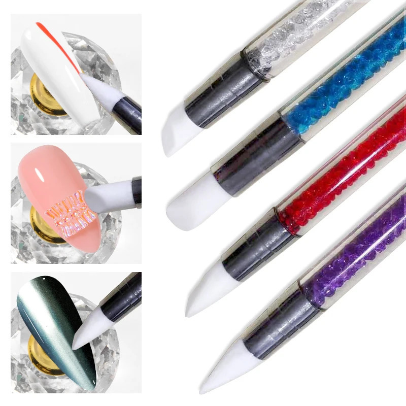 1 Pc Dual-ended Nail Art Silicone Sculpture Pen 3D Carving DIY Glitter Powder Liquid Manicure Dotting Brush Nail Tools 250716