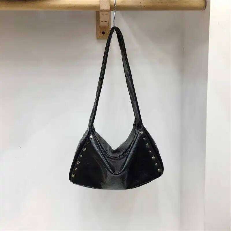 Punk Style Rivet Design Soft Leather Underarm Bags Women Solid Color Casual Shoulder Bag Large Capacity Lady Handbags