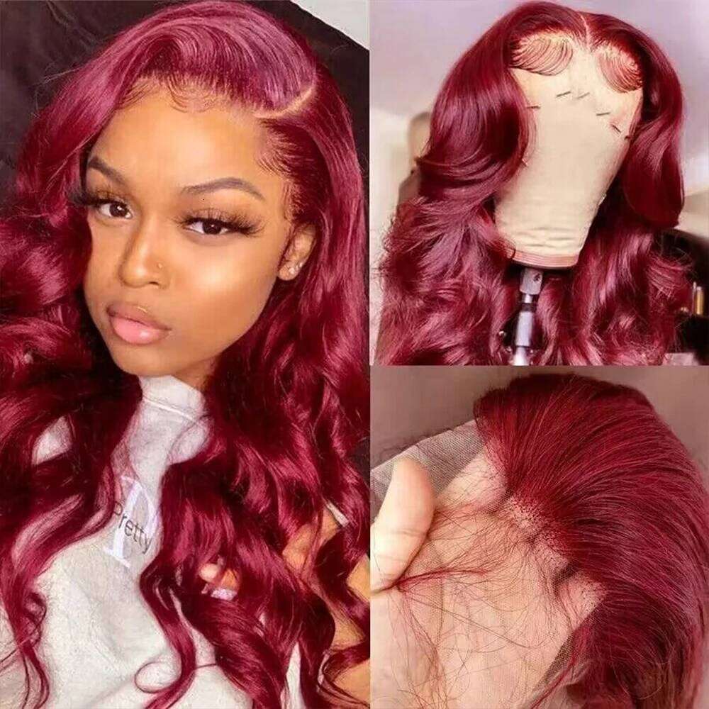 99j bury 13x6 Front Human Hair 200 Density Body Wave 13x4 30 36 Inch Red Colored Lace Frontal Wigs Brazilian For Women