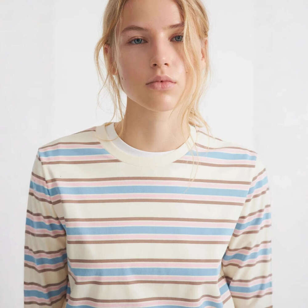 Autumn New Striped T-Shirt For Women, Simple Casual Loose Slimming Pullover Long Sleeve Top B5