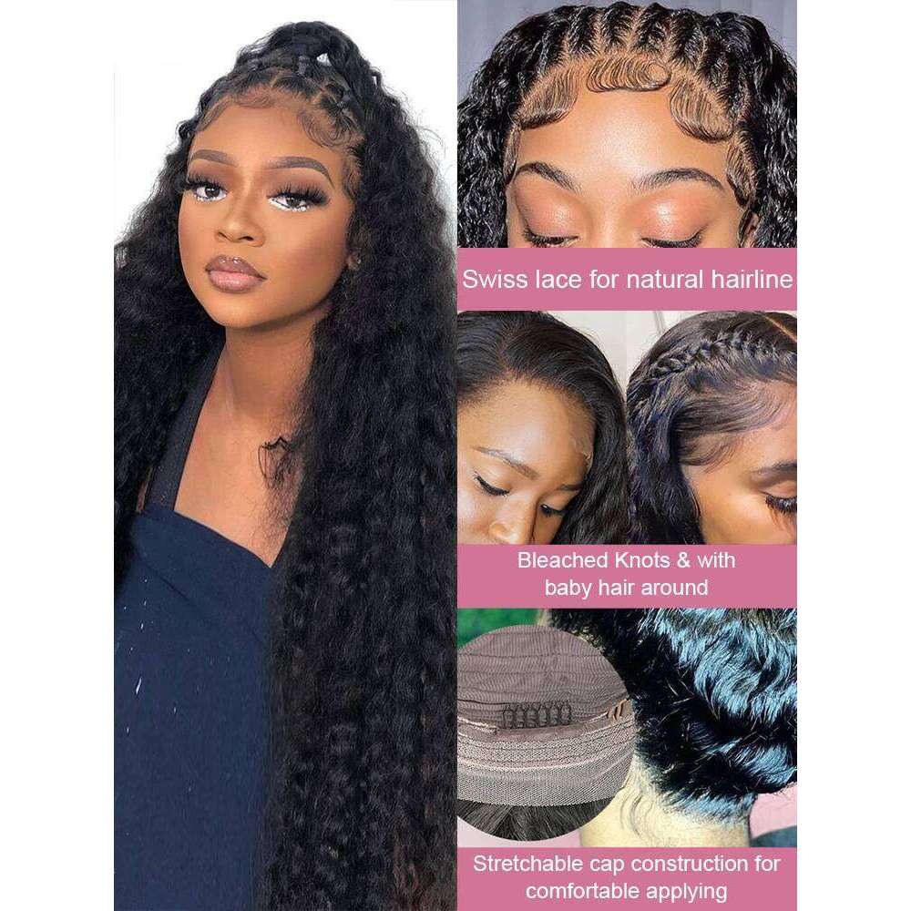 40 50 Inch Water Curly Front 13x4 13x6 HD Deep Wave Lace Frontal Wig 7x5 Glueless Human Hair Wigs For Women 300%