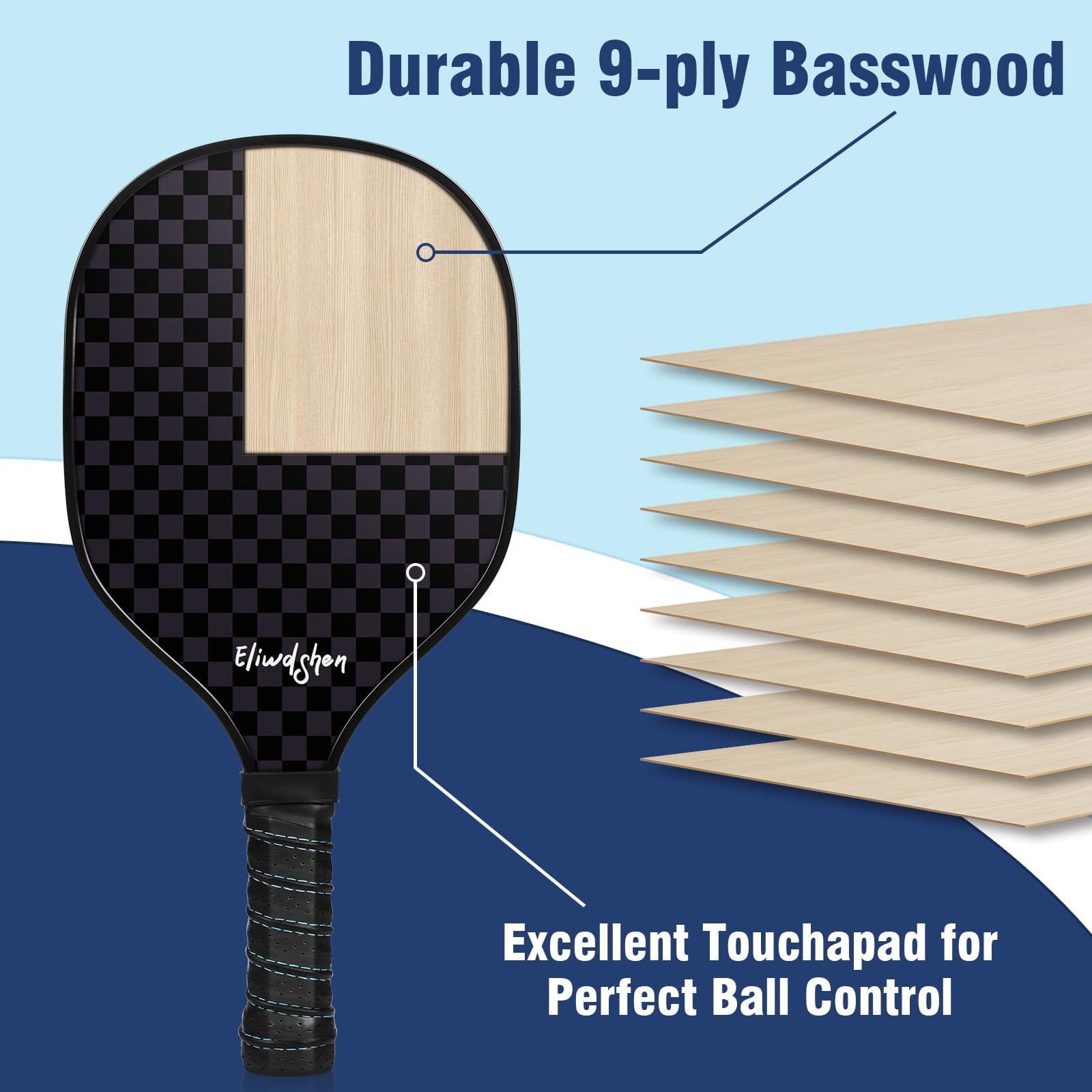 Pickleball Paddles Set - 9 - Ply Basswood, Competition - Standard Size, Cushioned Non - slip Handle Premium Pickleball Paddles