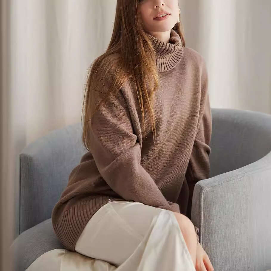 Russian Solid Color Women's Knitted Pullover Turtleneck Sweater Loose Fit 066 B5