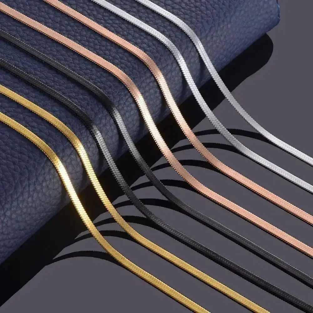 3mm Width Stainless Steel Flat Necklace Gold Color Waterproof Thin Snake Chain Mens Gift Jewelry Various Length XJ250717