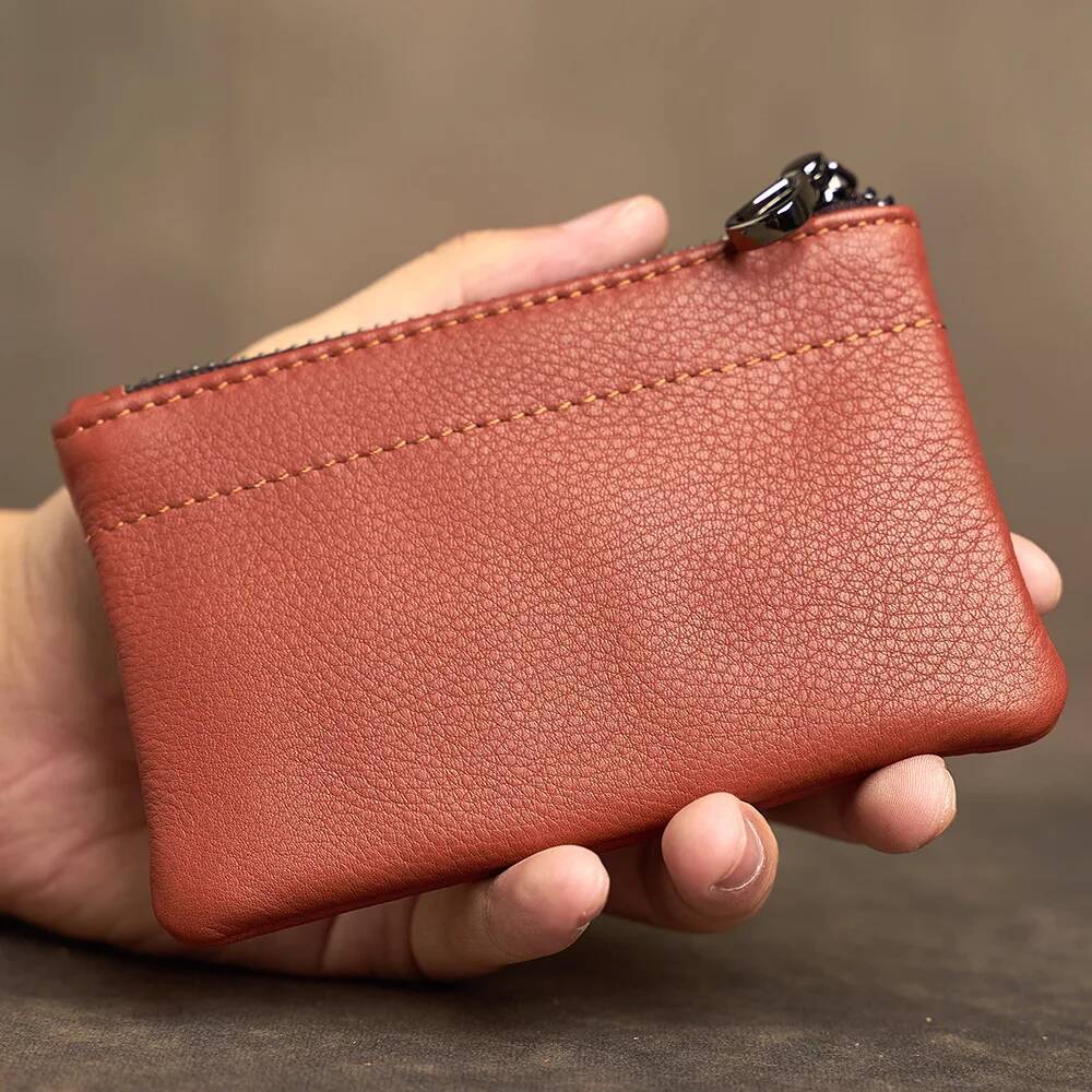 Men's Genuine Leather Coin Purse Men Wallets Retro Head Layer Cowhide Card Bag Handmade Zipper Wallet Car Key Case
