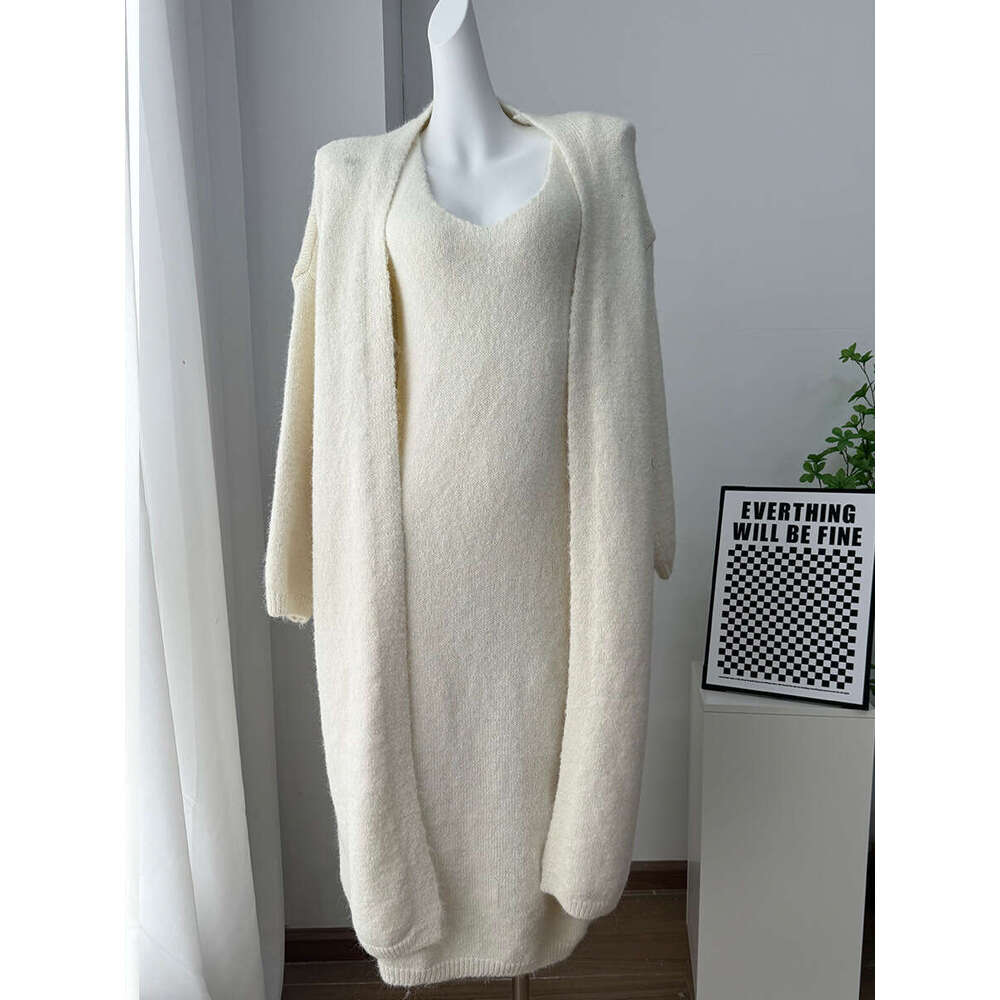 Autumn Winter Style Sweater Set For Women Loose Long Version Thickened Cardigan + V-Neck Vest Dress B5