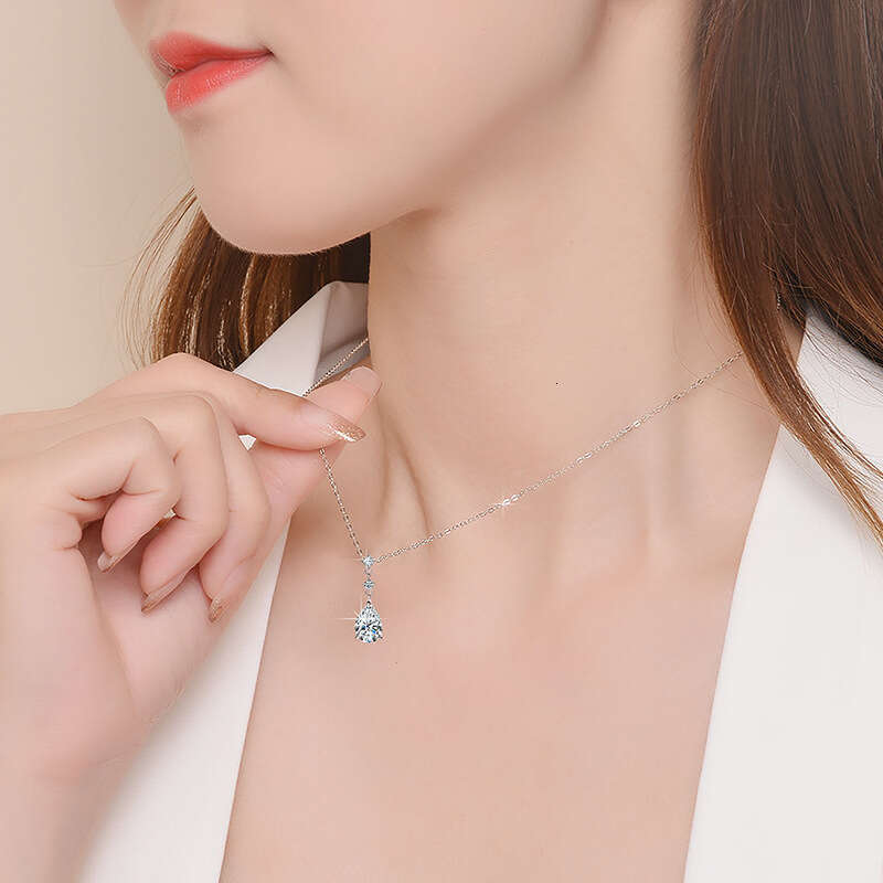 D Color Moissanite Water Drop Pendant Ocean Heart Niche High-End Feel S Pure Sier Necklace 789