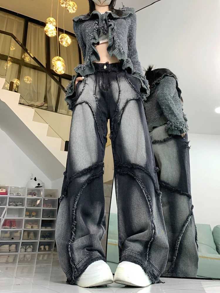 Deeptown Y2k Vintage Jeans Women Wide Leg Pants High Waist Hip-hop Streetwear Black Trousers Retro Baggy Denim Pants Aesthetics R250716