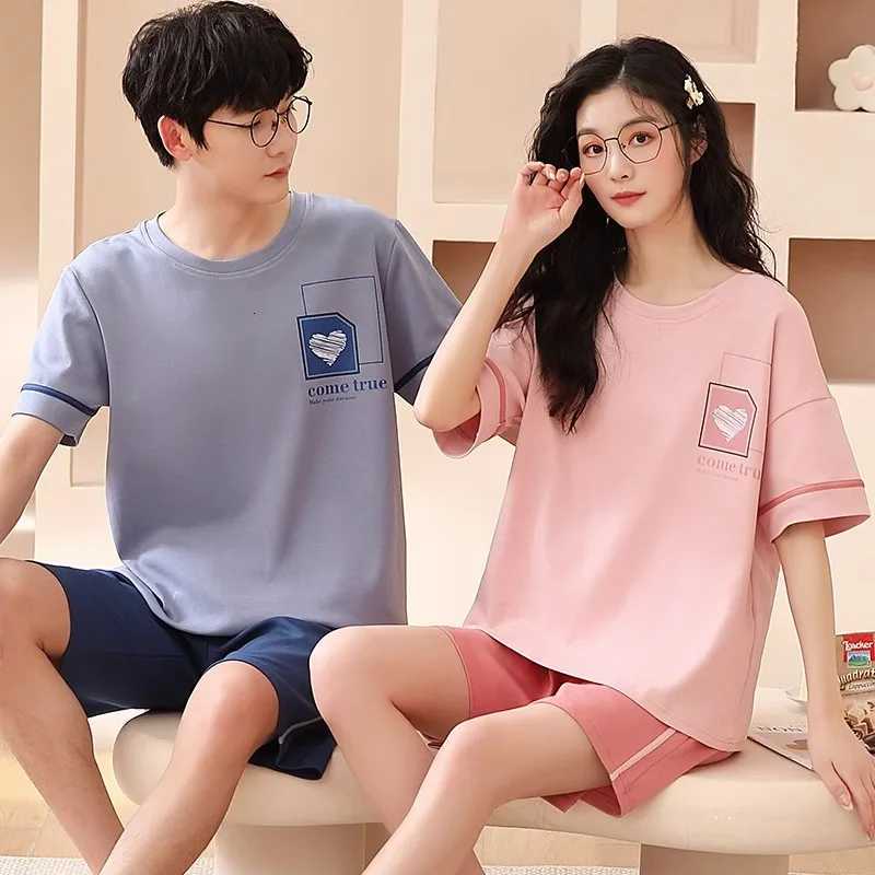 2 Pieces Set Sleep Tops Shorts Cotton Pajamas For Women Men Summer Short Nightwear Homewear Plus Size Sleepwear For Couples W250717