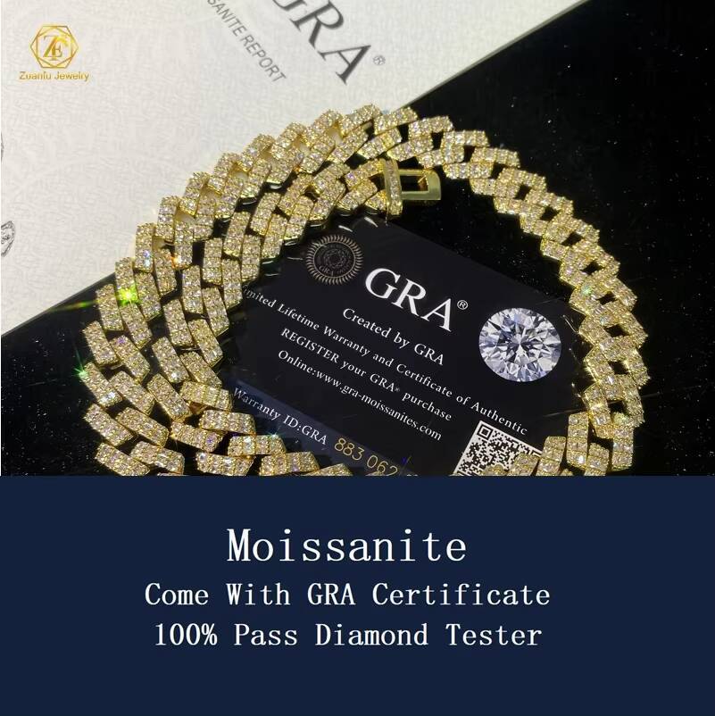 Fine Jewelry Guy 12mm14mm 16mm 18mm 20mm 925 Sterling Silver Bagutte VVS Moissanite Diamond Cuban Link Chain Necklace