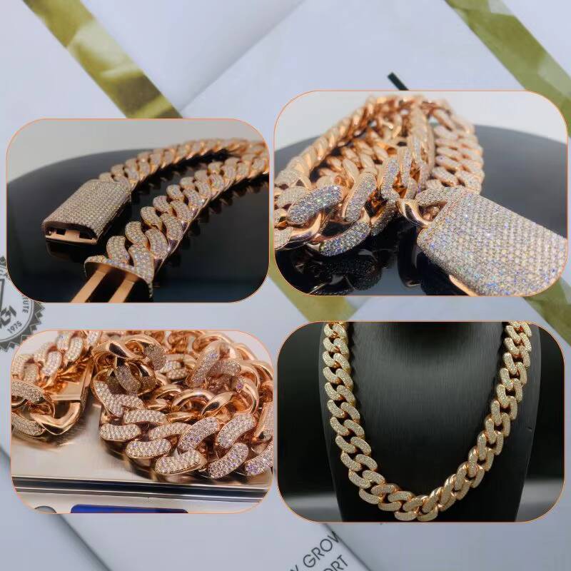 Miami Cuban Link Hip Hop Moissanite Necklace 8mm-12mm Sizes VVS 925 Sterling Silver Unique Moissanite Cuban Chain