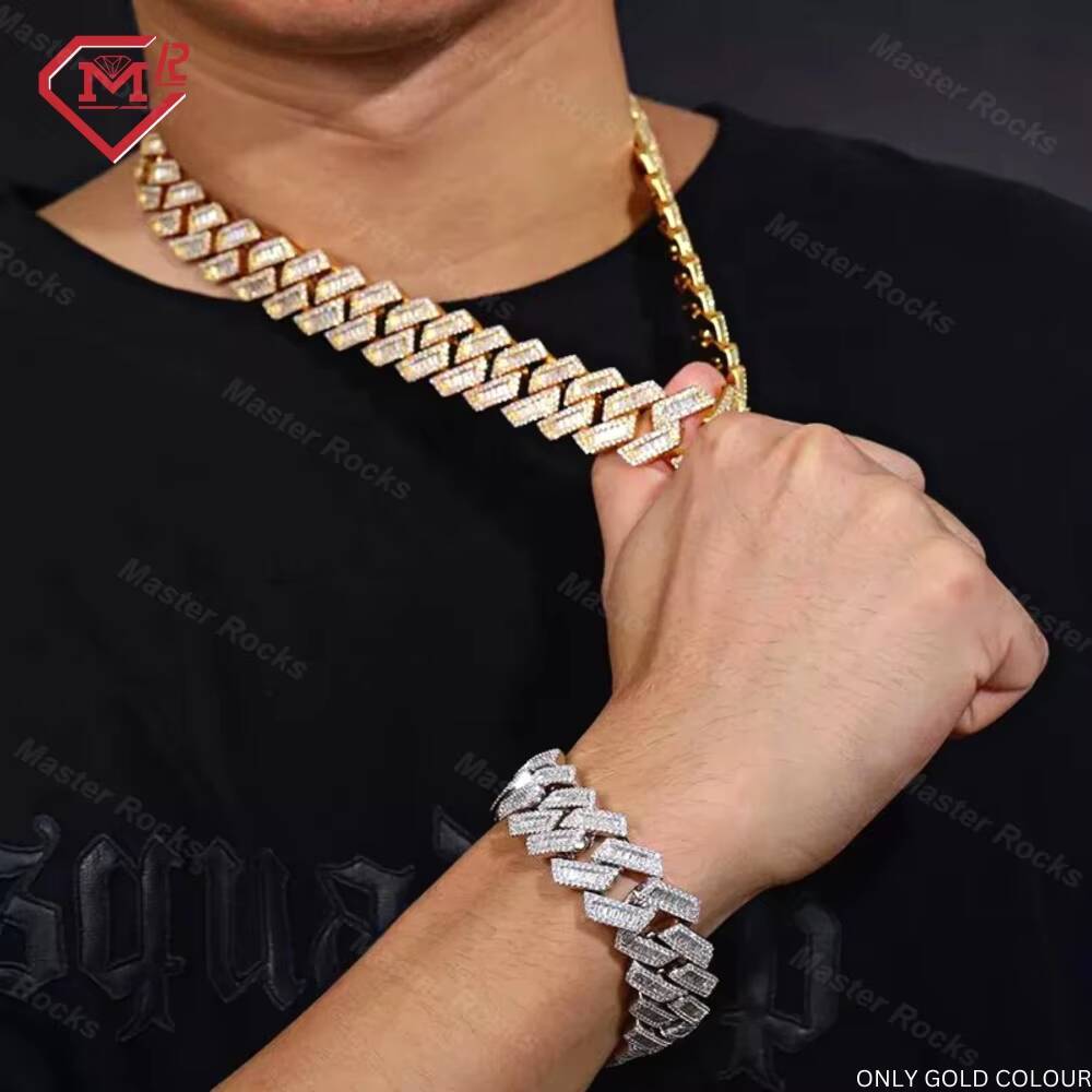 Hiphop 20MM Cuban Link Chain Gold Plated Men Necklace 925 Sterling Silver Iced Out Moissanite Cuban Chain