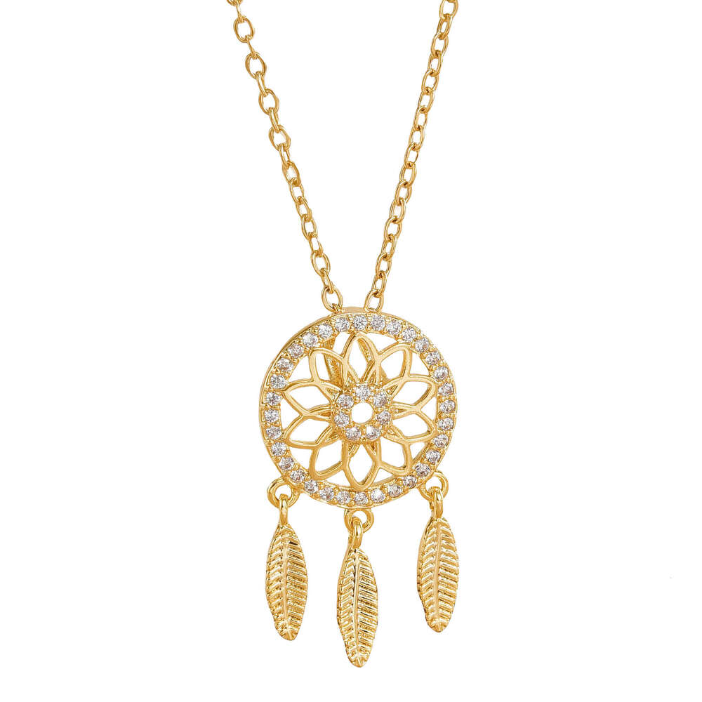 Hot Selling Fashion Copper Gold-Plated Dream Catcher Design Pendant Light Niche High-End Necklace Women's Jewelry 728