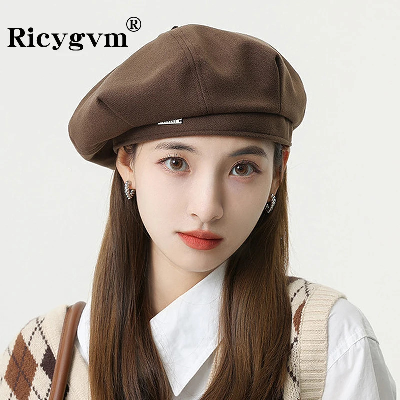 Solid Color Women Berets Korean Fashion Retro Octagonal Hat Elegant Lady Artist Painter Cap Y2K Kpop Egirl sboy Beanie Bonnet 250716