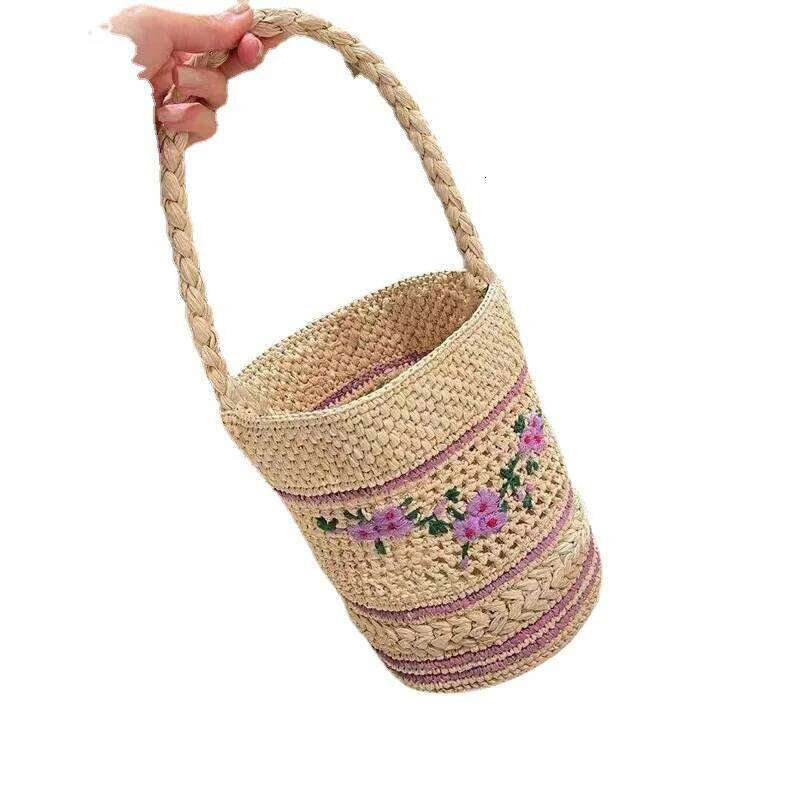 New raffia embroidered straw woven handbag hand-carry shopping female love grass hand-woven bag