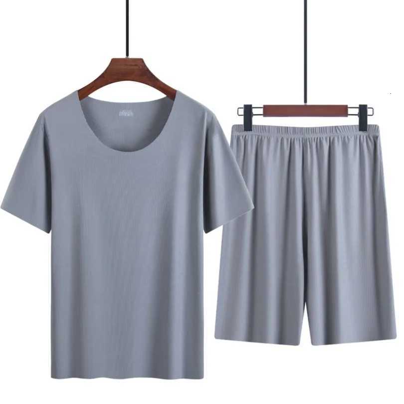 Summer New Mens Ice Silk Pajamas Set Homewear Suit Summer Man Loungewear Suit Modal Thin Short-Sleeved Mens T-Shirt With Short W250717