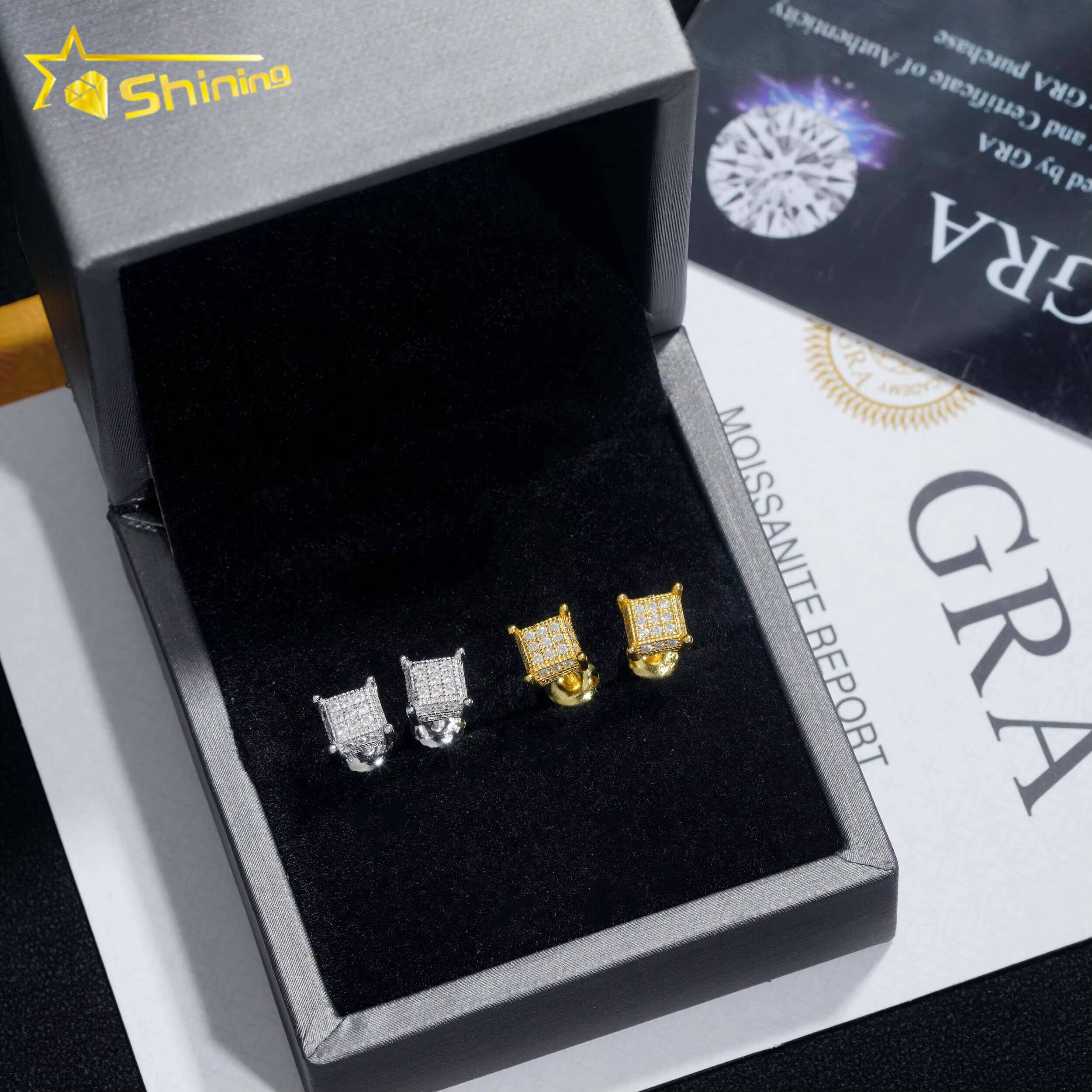 Wholesale Price Fine Jewelry Men Hip Hop Earrings 925 Solid Silver Vvs1 Moissanite Diamond Earrings 18k Gold Plated