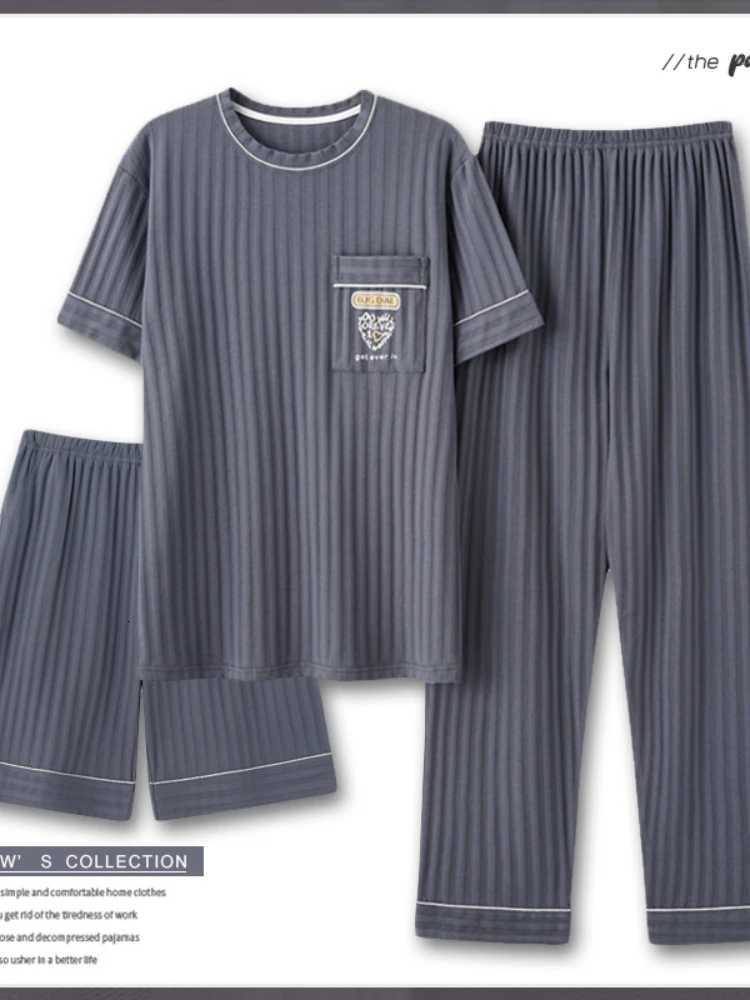 Mens Fashion Summer 3-Piece Pajamas Set Short Sleeve Round Collar Cotton Homewear Plus Size 5XL Shorts Loungewear Pajamas W250717