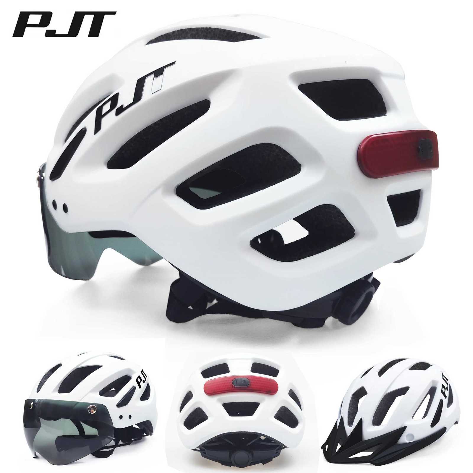 PJT New Sun Visor Goggle Men Bicycle Helmet USB Rechargeable LED Taillight Cycling Helmet Sunglasses Riding Road MTB Bike Helmet Z250717