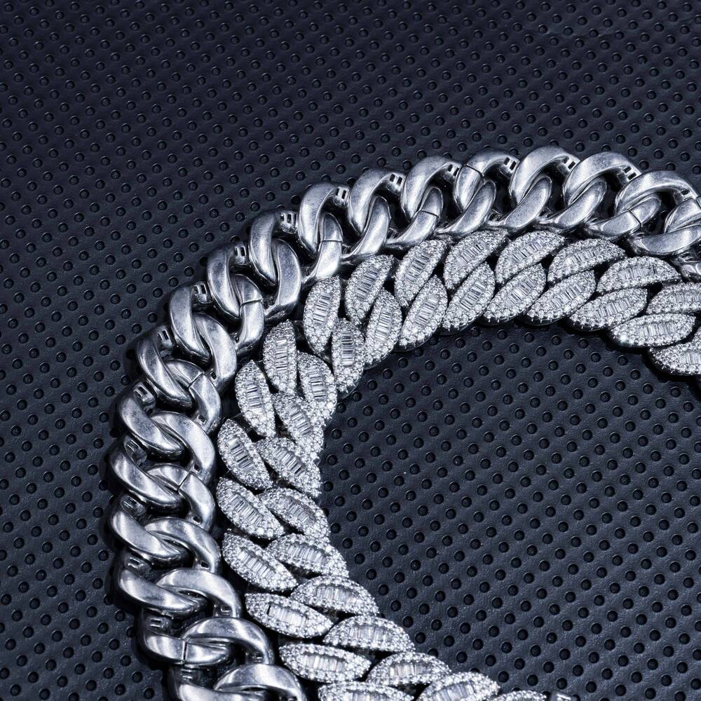 Hip Hop Luxury Vvs Moissanite Multiple Width Length Cuban Link Chain Men 925 Silver Plated Iced Out Necklace