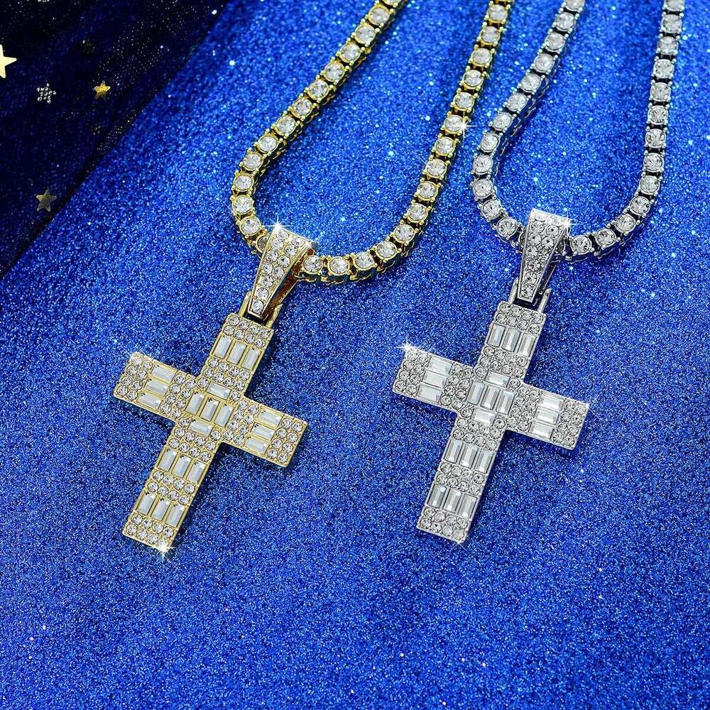 New T Square Cross Full Dia Hip Hop Necklace Alloy Pendant Jewelry Individually Packaged